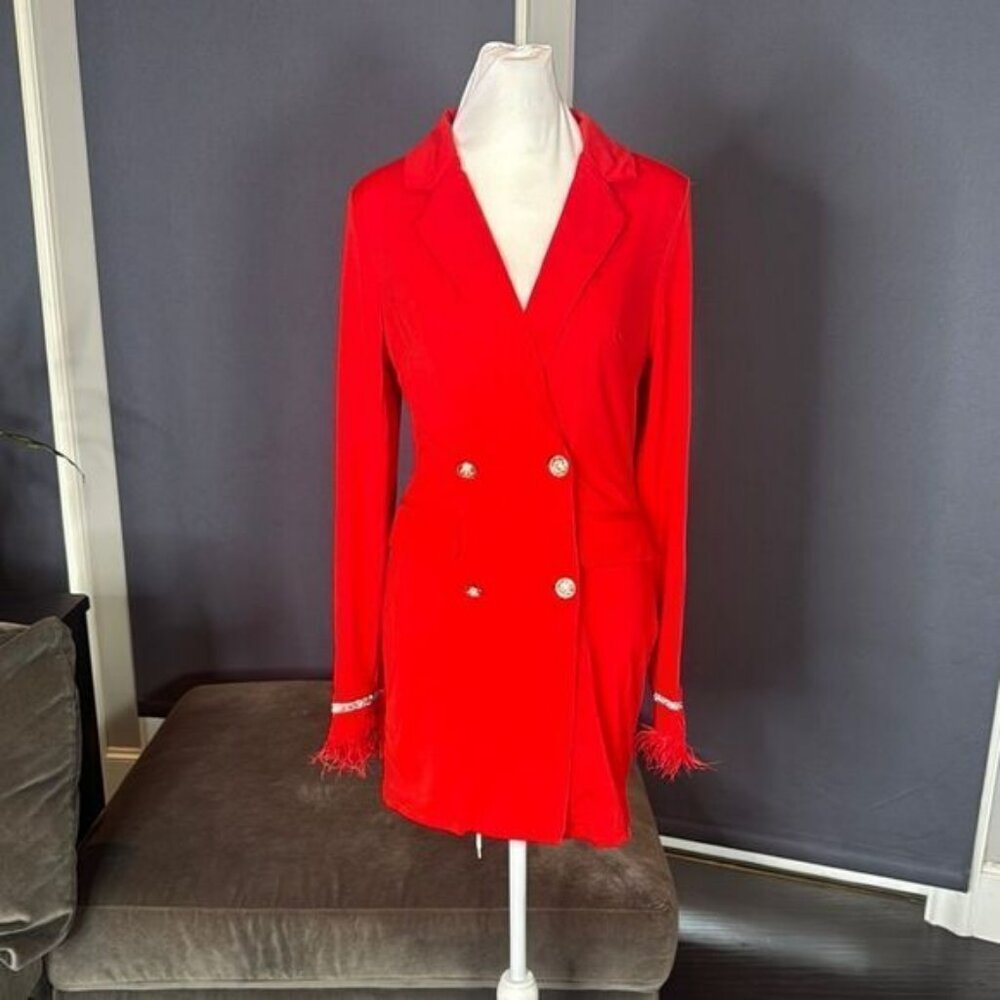 Women’s Red Double-Breasted Long Sleeve Jacket Dress **Size M Runs SMALL NWOT